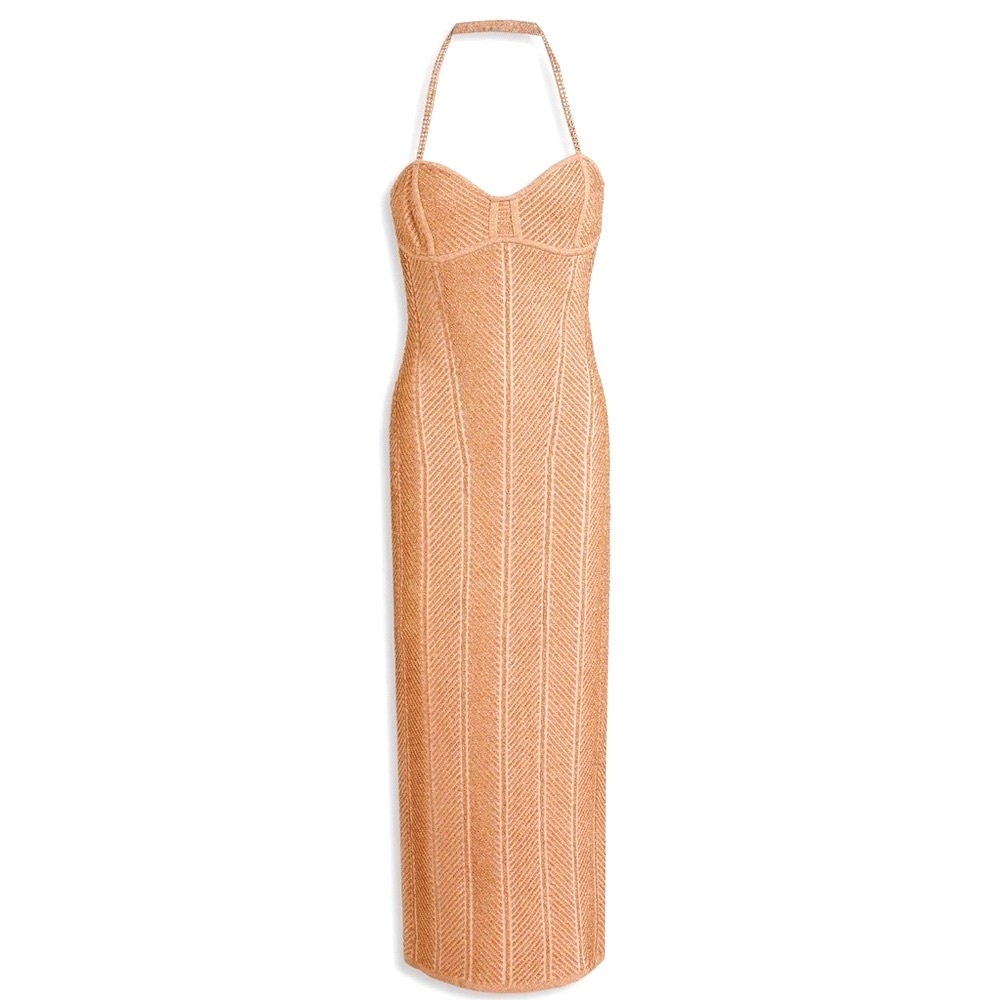 Herve Leger Midi Dress w/ Crystal Embellishment |Light Rose gold